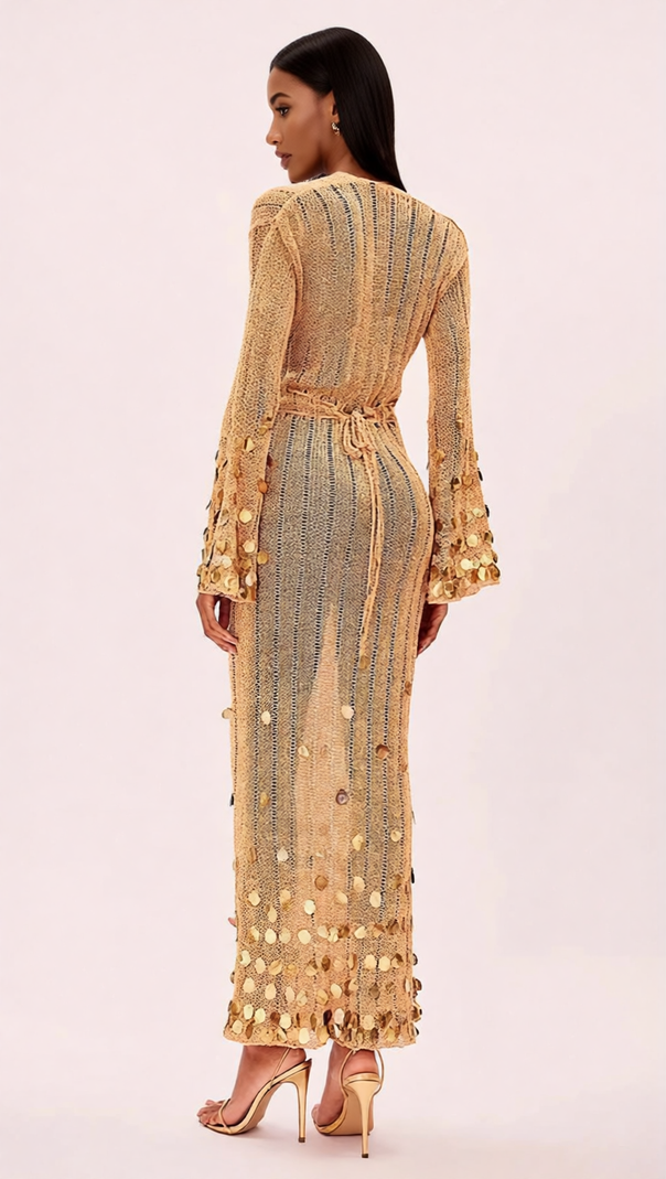 AIIZIE HONZA DAZZLING GOLD SEQUIN KNIT MAXI DRESS - EFFORTLESS GLAMOUR - product image