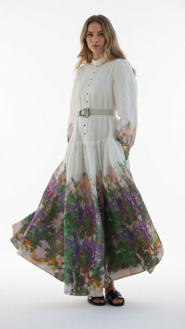 AIIZIE HUELA ARTISTIC FLOW MAXI DRESS | VIBRANT PRINT LONG SLEEVE FOR WOMEN - product image