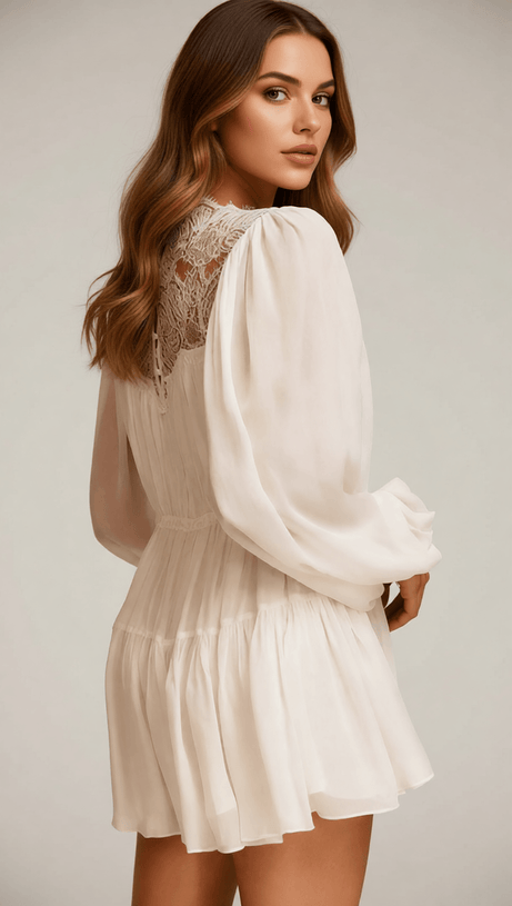 Ilan Allure Black Lace Mock Neck Mini Dress - Elegant Long Sleeve Style