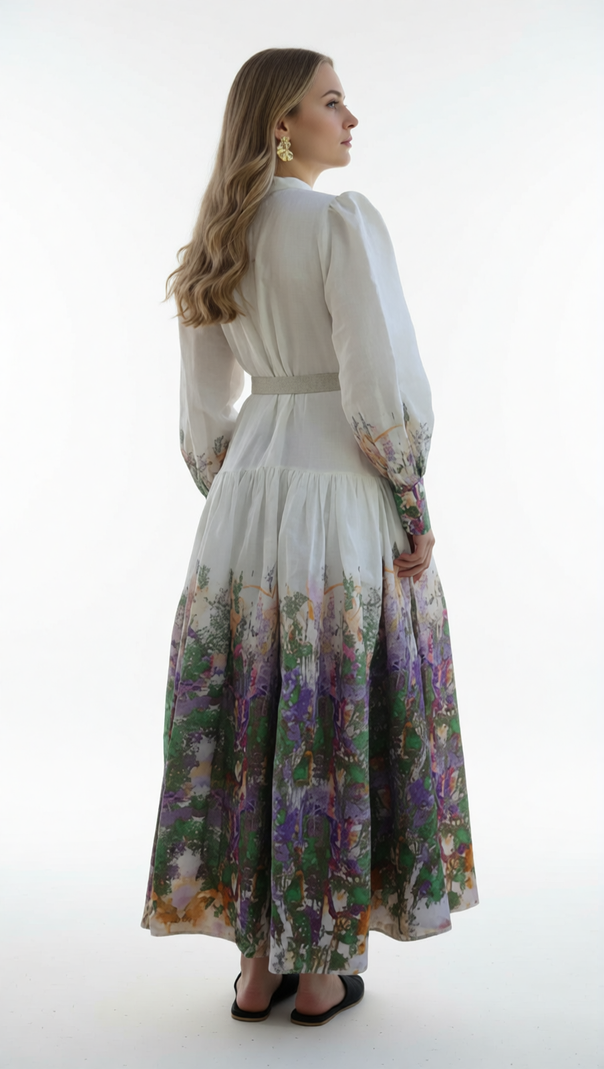 AIIZIE HUELA ARTISTIC FLOW MAXI DRESS | VIBRANT PRINT LONG SLEEVE FOR WOMEN - product image