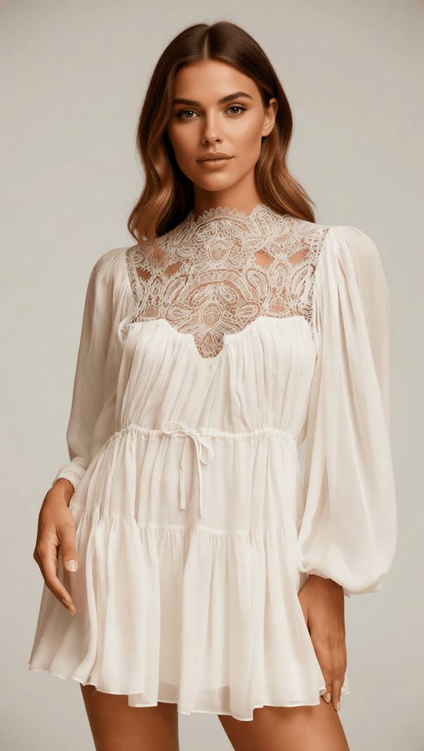 AIIZIE Ilan Allure Black Lace Mock Neck Mini Dress - Elegant Long Sleeve Style - product image