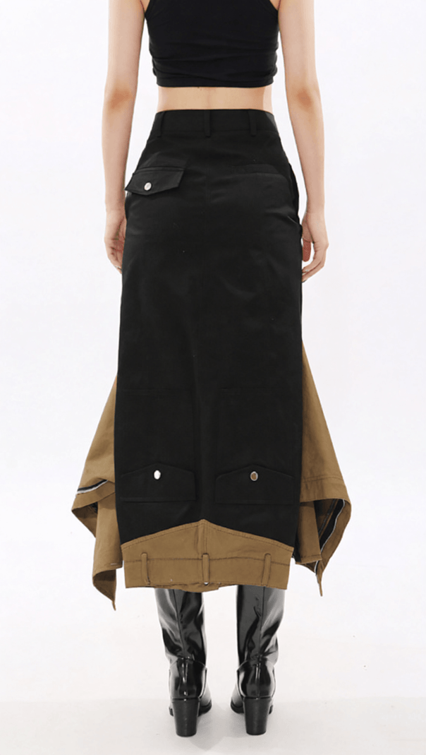 AIIZIE IDONIA TWO-TONE ZIPPER-FRONT MIDI SKIRT - MODERN BLACK CHIC - product image