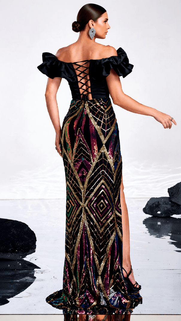 AIIZIE HONESTI DAZZLING SEQUIN CORSET MAXI DRESS - GLAMOROUS EVENING GOWN - product image
