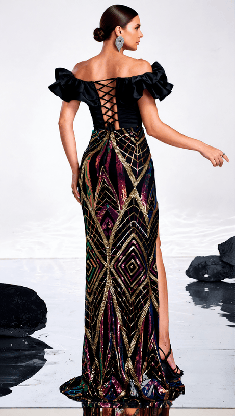 HONESTI DAZZLING SEQUIN CORSET MAXI DRESS - GLAMOROUS EVENING GOWN