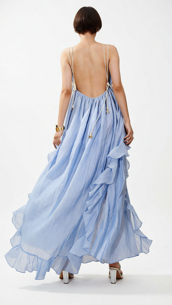 AIIZIE HOKONA EFFORTLESS RUFFLE MAXI DRESS - STRAPPY V-NECK GOWN FOR SUMMER & RESORT - product image