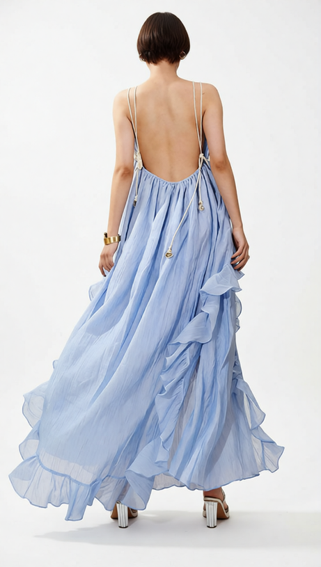 HOKONA EFFORTLESS RUFFLE MAXI DRESS - STRAPPY V-NECK GOWN FOR SUMMER & RESORT