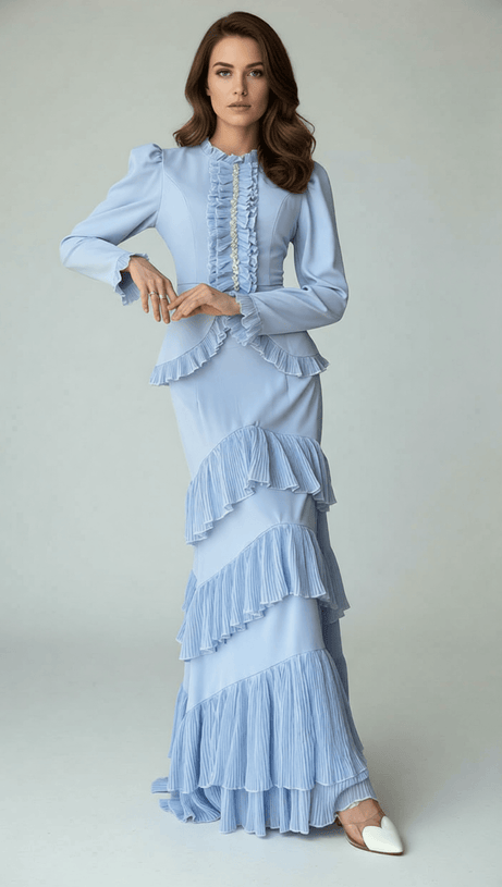 Ignace Elegant Ruffle Two-Piece Set - Long Sleeve Top & Tiered Maxi Skirt