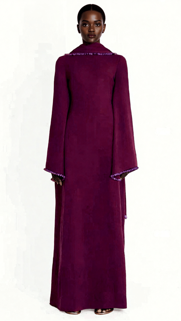 AIIZIE HIDI SHAWL PEARL-TRIMMED MAXI DRESS | ELEGANT LONG SLEEVE WHITE GOWN - product image