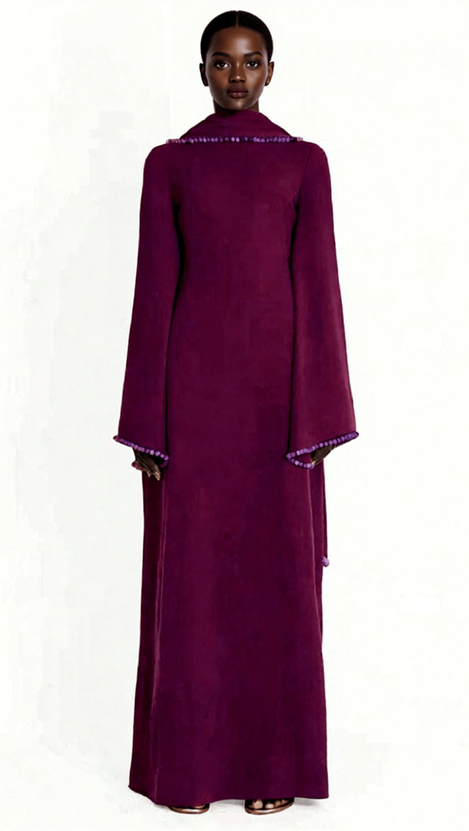 HIDI SHAWL PEARL-TRIMMED MAXI DRESS | ELEGANT LONG SLEEVE WHITE GOWN