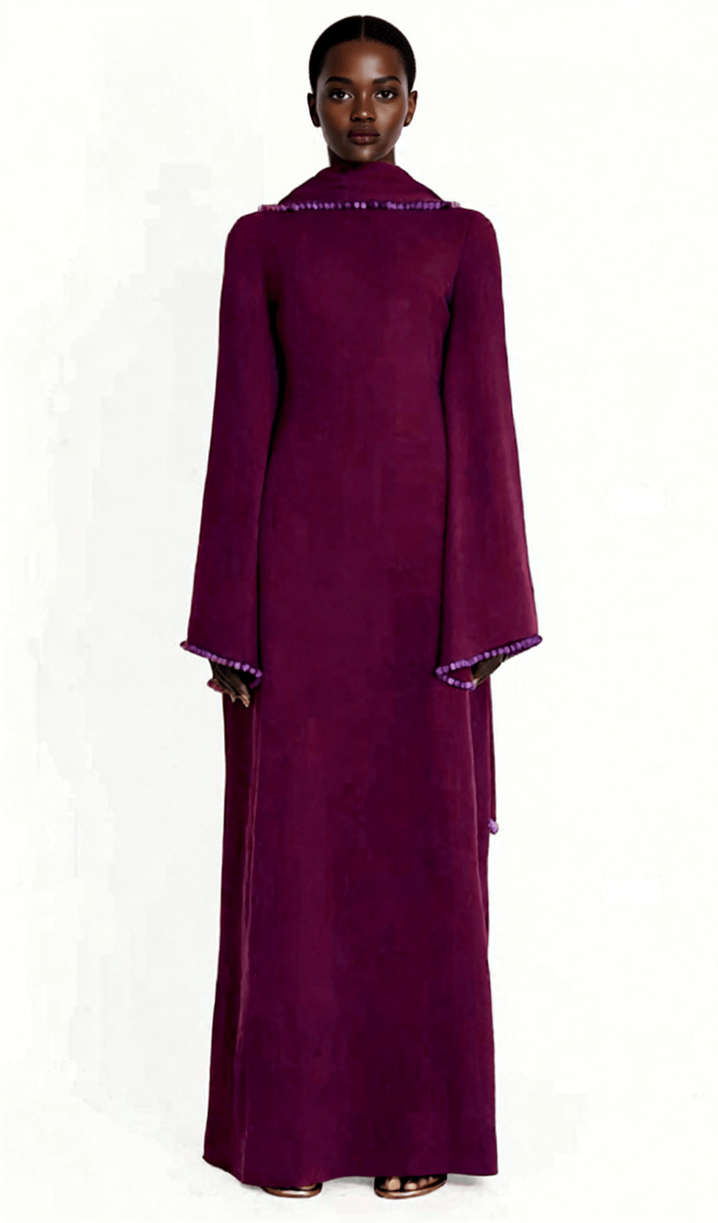 HIDI SHAWL PEARL-TRIMMED MAXI DRESS | ELEGANT LONG SLEEVE WHITE GOWN