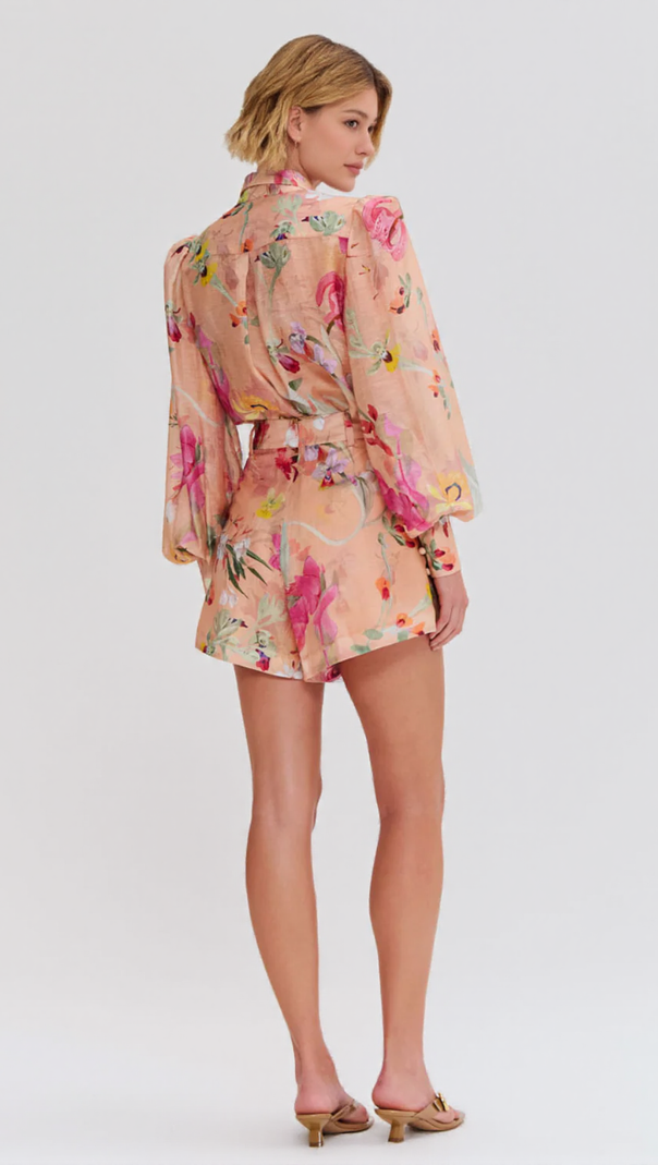 AIIZIE ORANGE JENNY FLORAL PRINTED SHIRT SHORTS SET - product image