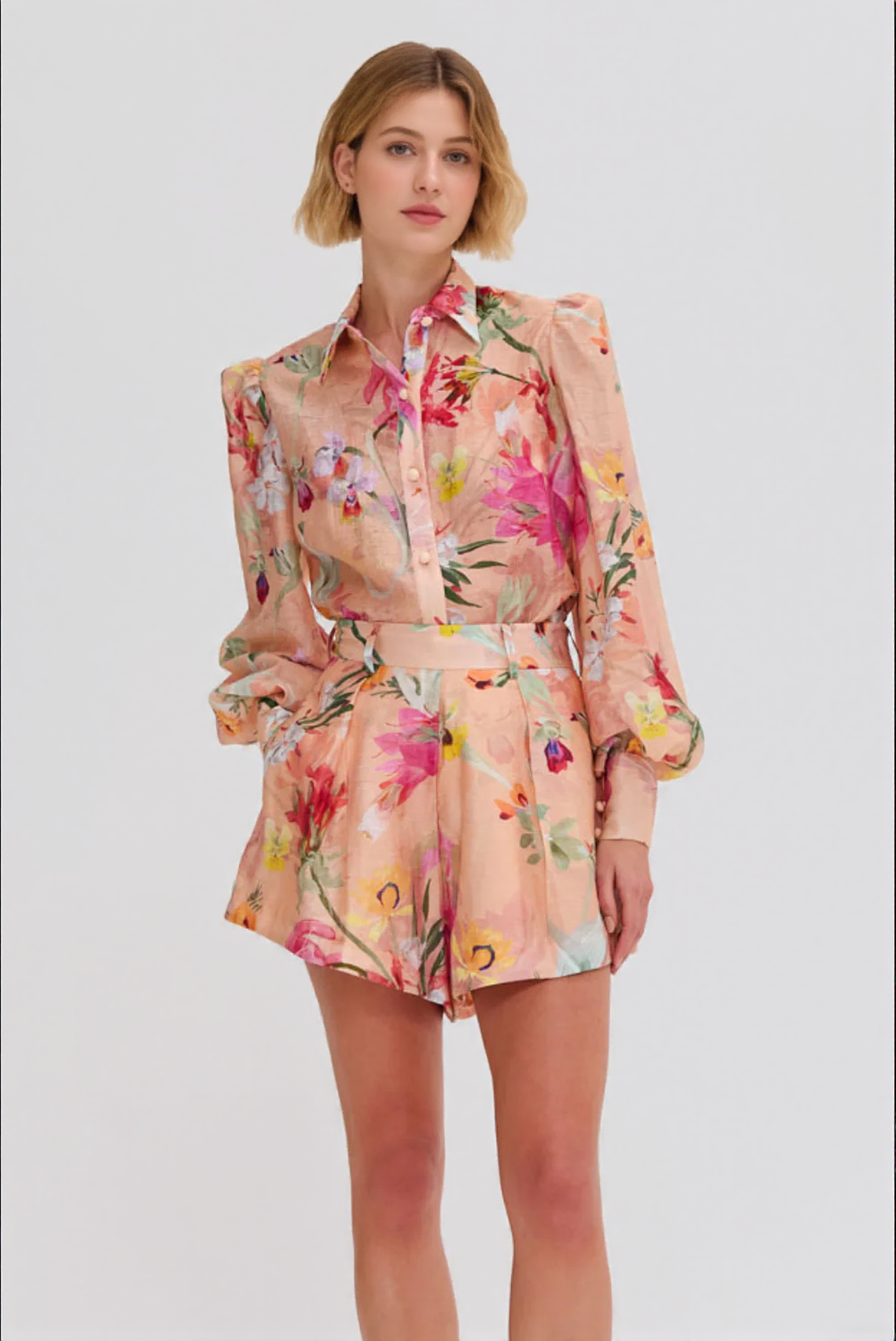 SET CAMICIA E SHORTS CON STAMPA FLOREALE JENNY ARANCIONE