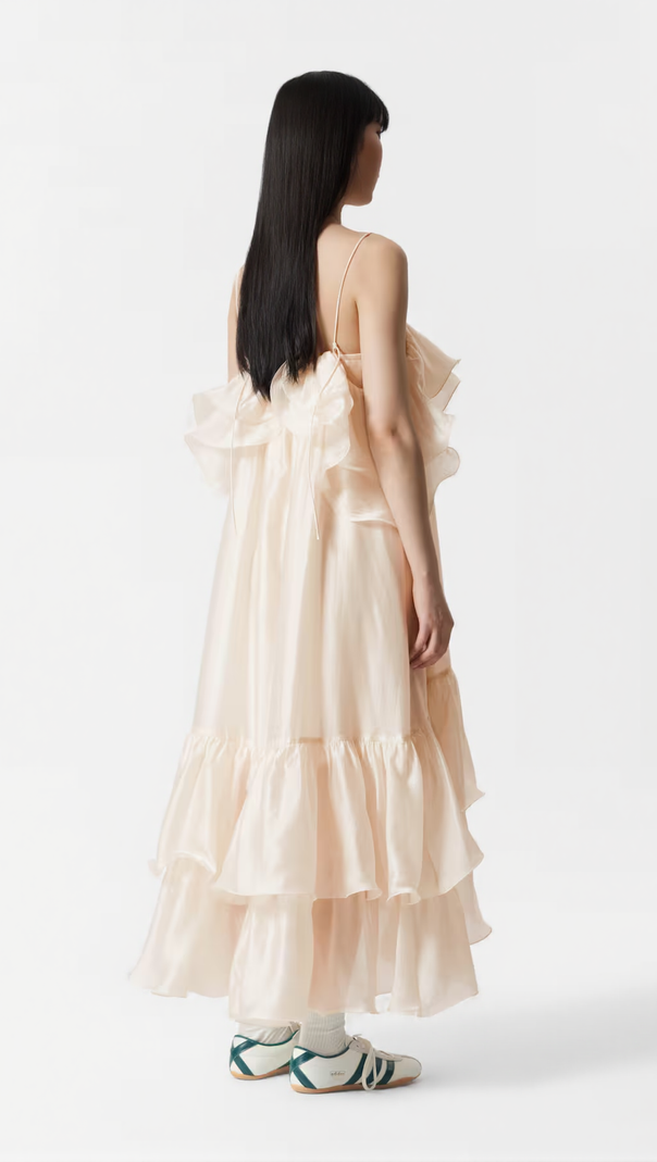 AIIZIE HEDWIG OFF-SHOULDER FLORAL PRINTED RUFFLE MAXI DRESS IN BEIGE - product image
