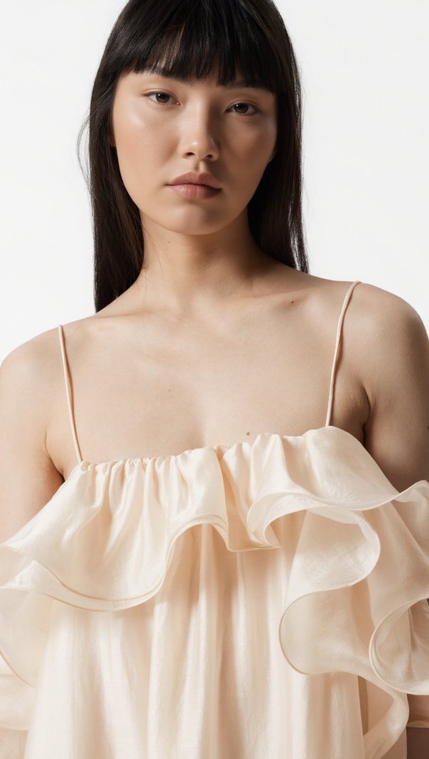 AIIZIE HEDWIG OFF-SHOULDER FLORAL PRINTED RUFFLE MAXI DRESS IN BEIGE - product image