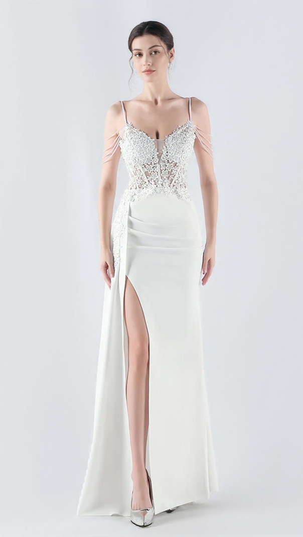 AIIZIE FLOWER BEAD CORSET MAXI DRESS IN WHITE - product image