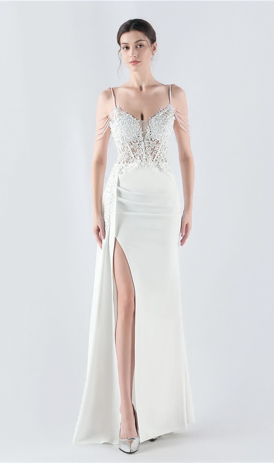 Flower Bead Corset Maxi Dress In White