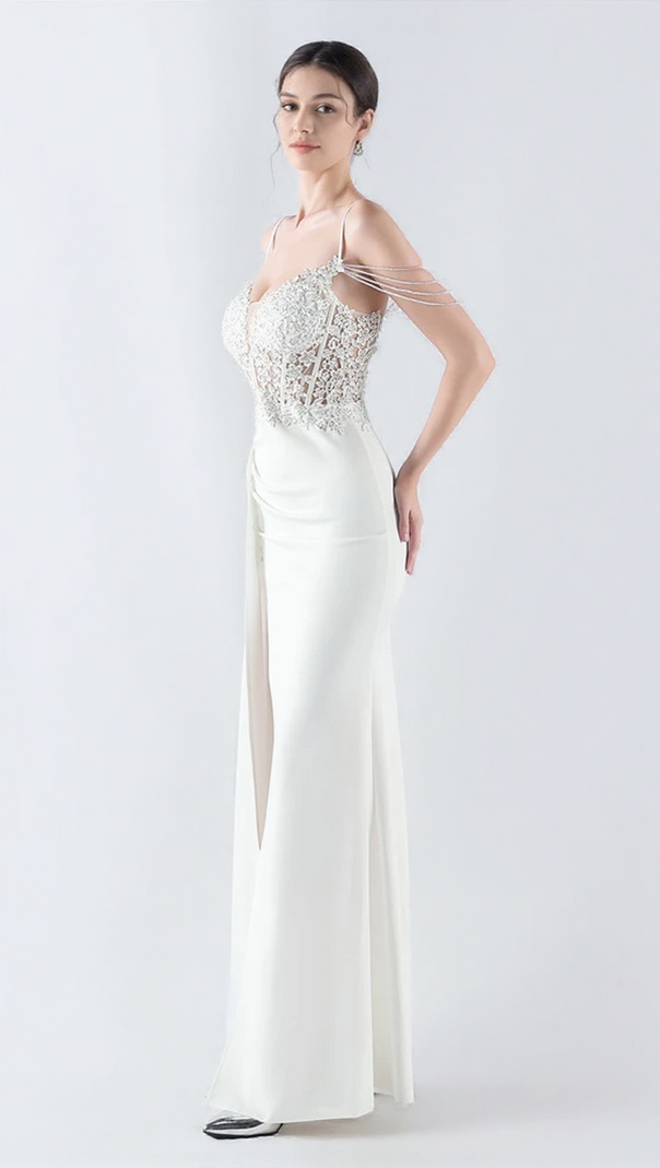 AIIZIE FLOWER BEAD CORSET MAXI DRESS IN WHITE - product image