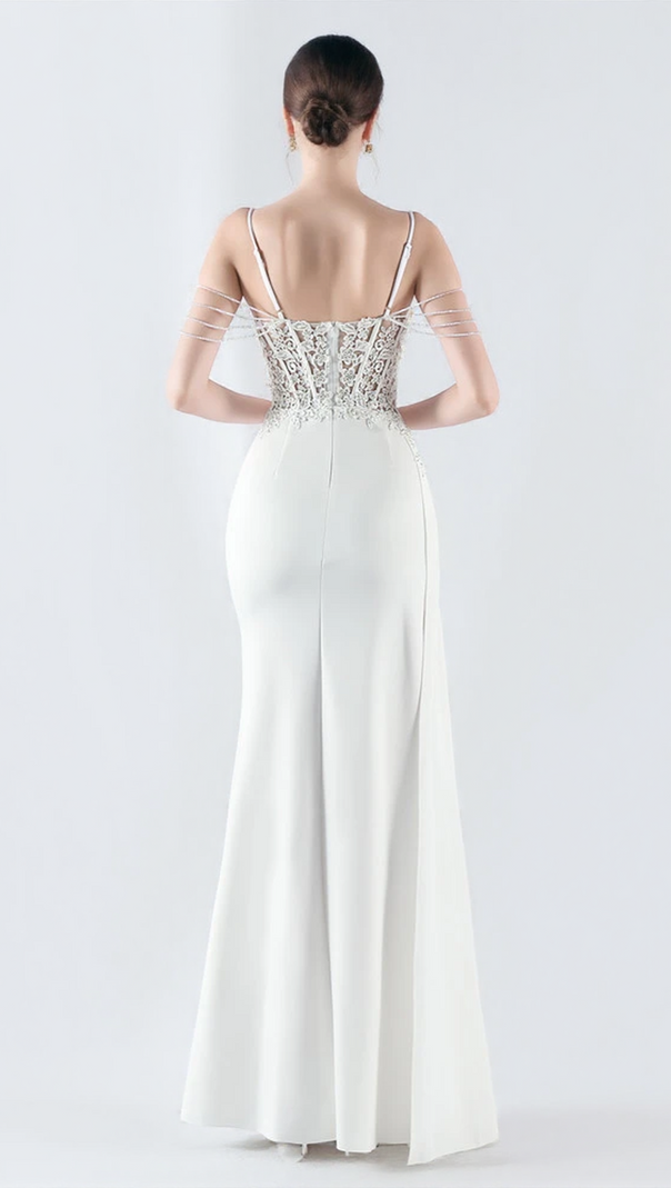 AIIZIE FLOWER BEAD CORSET MAXI DRESS IN WHITE - product image