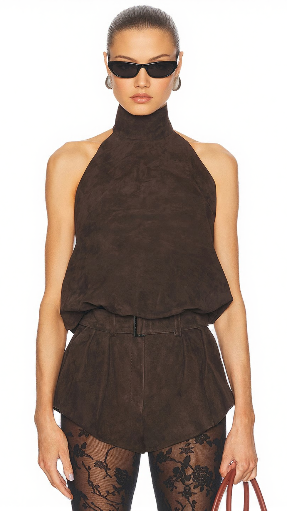 SUEDE HALTER TOP IN BROWN