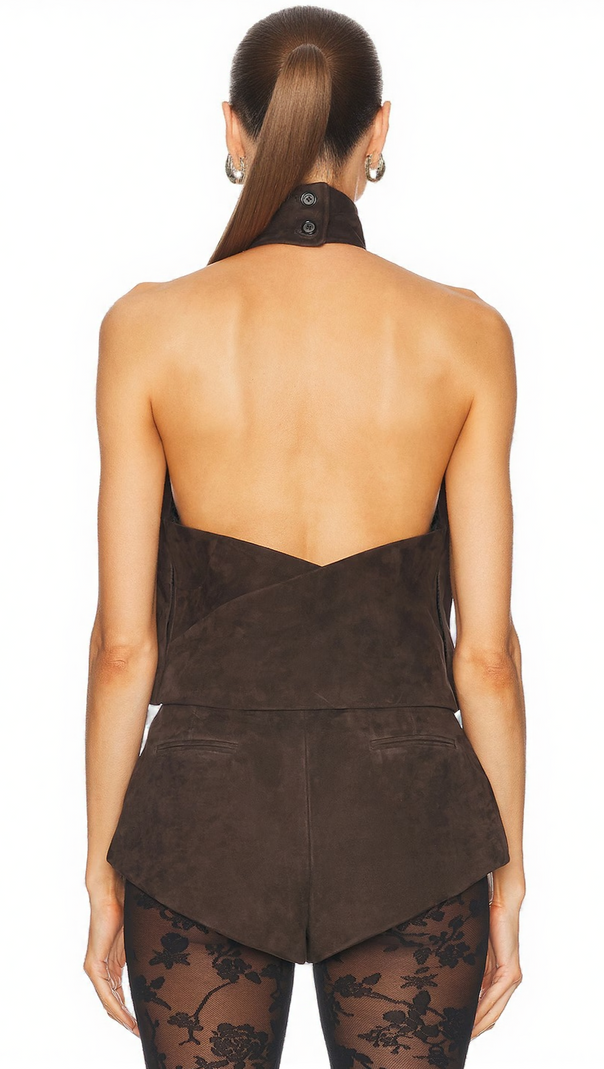 AIIZIE SUEDE HALTER TOP IN BROWN - product image