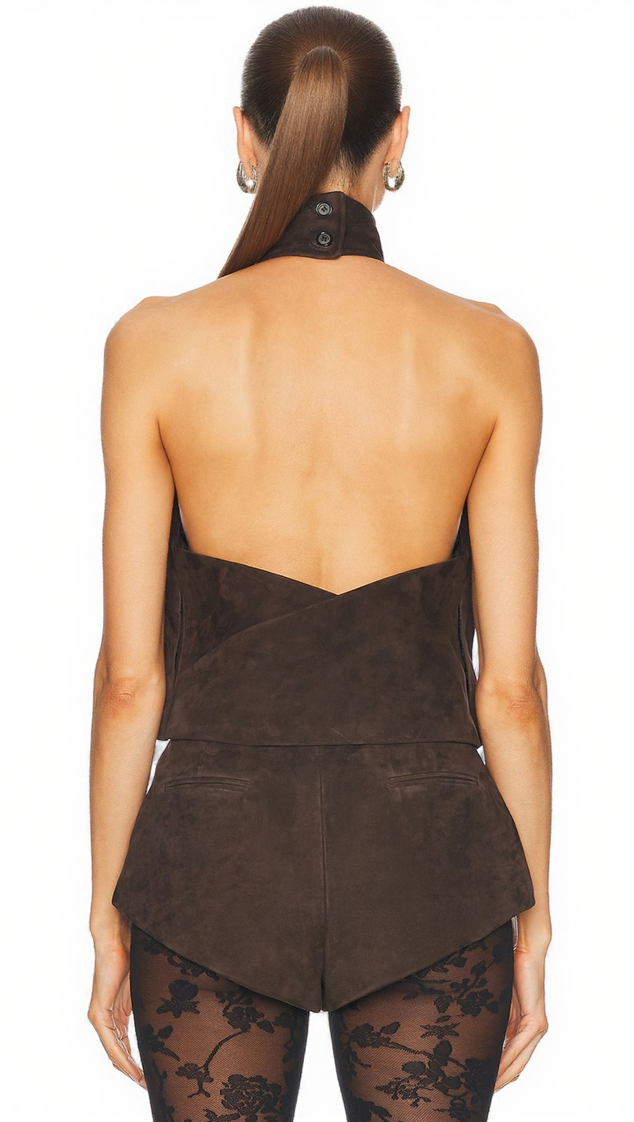 TOP HALTER IN CAMOSCIO MARRONE