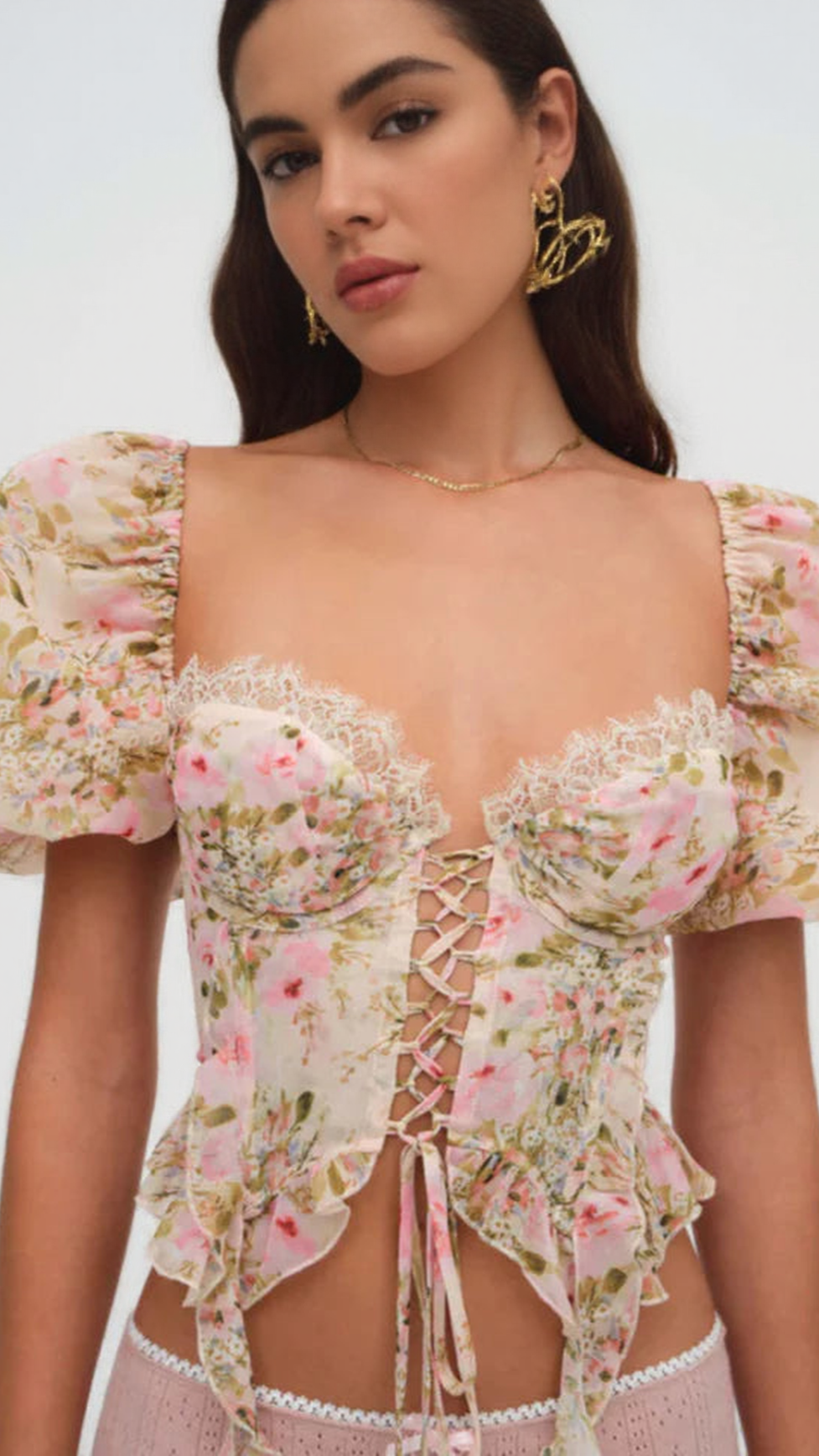 AIIZIE PINK TIE-DRAPE CHIFFON SHIRT WITH RUFFLED PUFF SLEEVES - product image