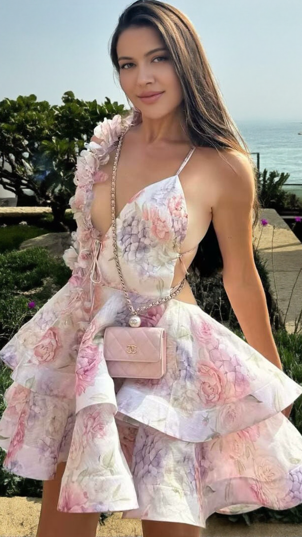 AIIZIE HELEN 3D FLOWER CHIFFON RUFFLE MINI DRESS IN PINK - product image