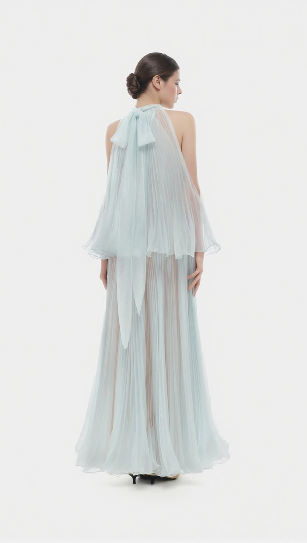 AIIZIE BELINDA MINT PLEATED TULLE SLEEVELESS MAXI DRESS - product image
