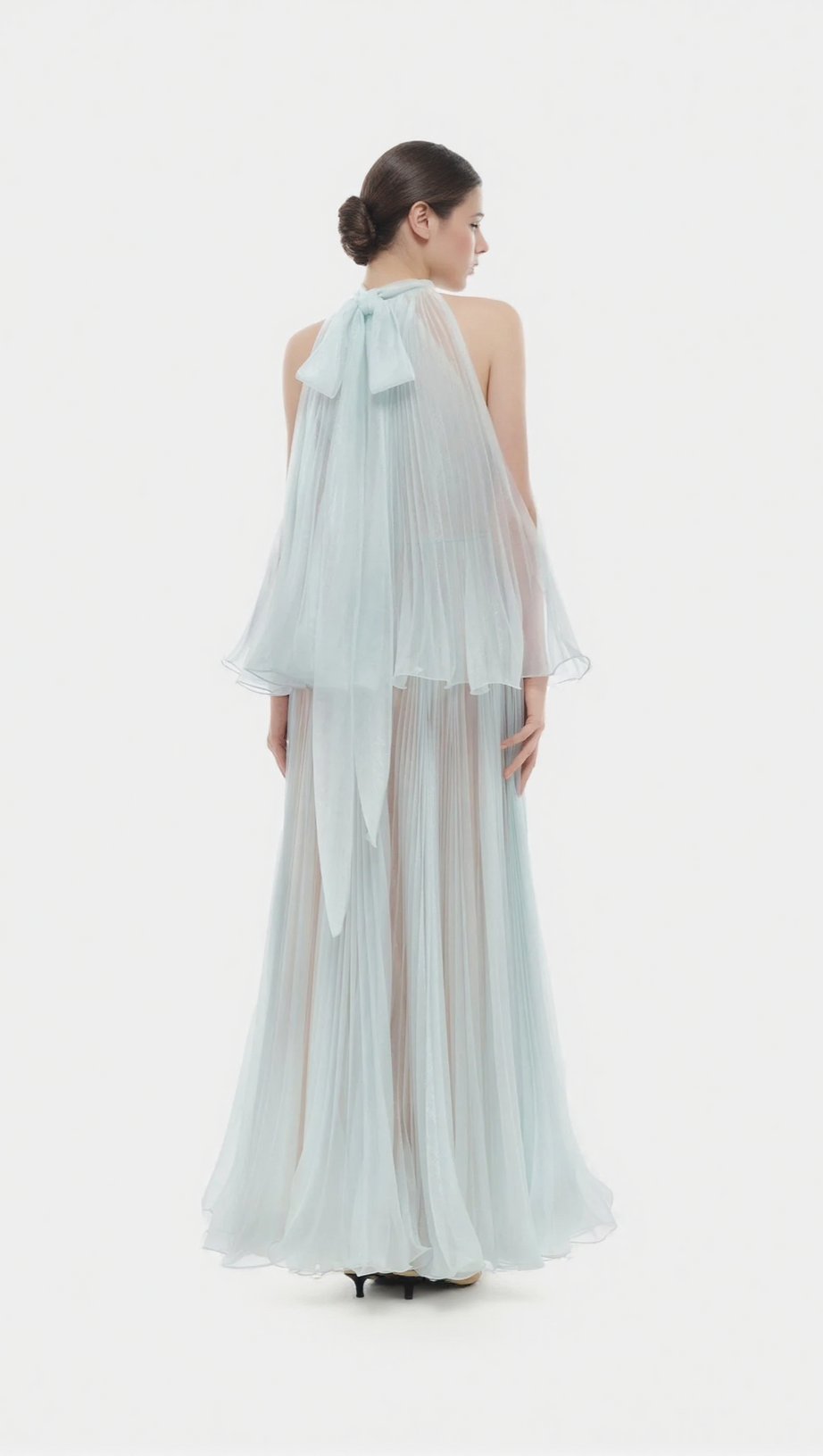 ABITO LUNGO SENZA MANICHE IN TULLE PLISSETTATO BELINDA MINT