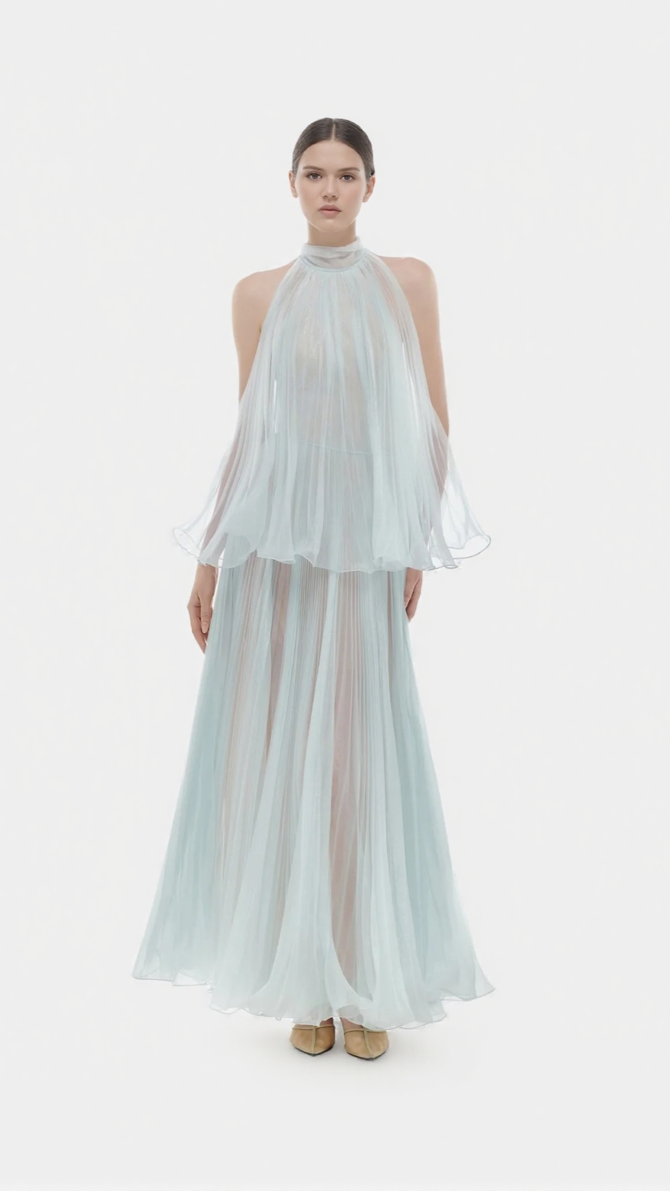 ABITO LUNGO SENZA MANICHE IN TULLE PLISSETTATO BELINDA MINT