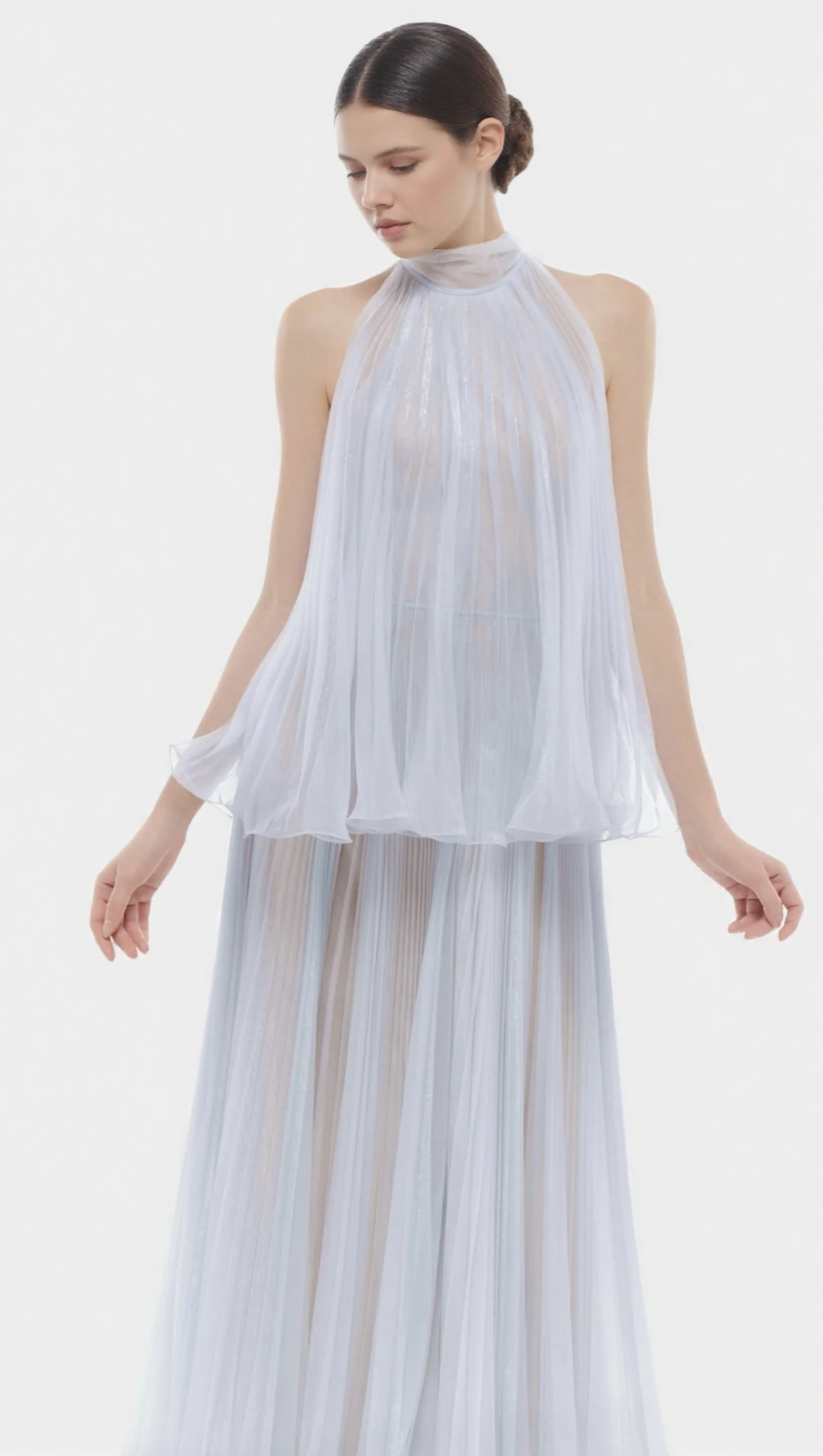 BELINDA VIOLET PLEATED TULLE SLEEVELESS MAXI DRESS