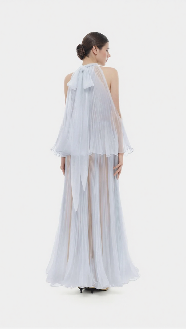 AIIZIE BELINDA VIOLET PLEATED TULLE SLEEVELESS MAXI DRESS - product image