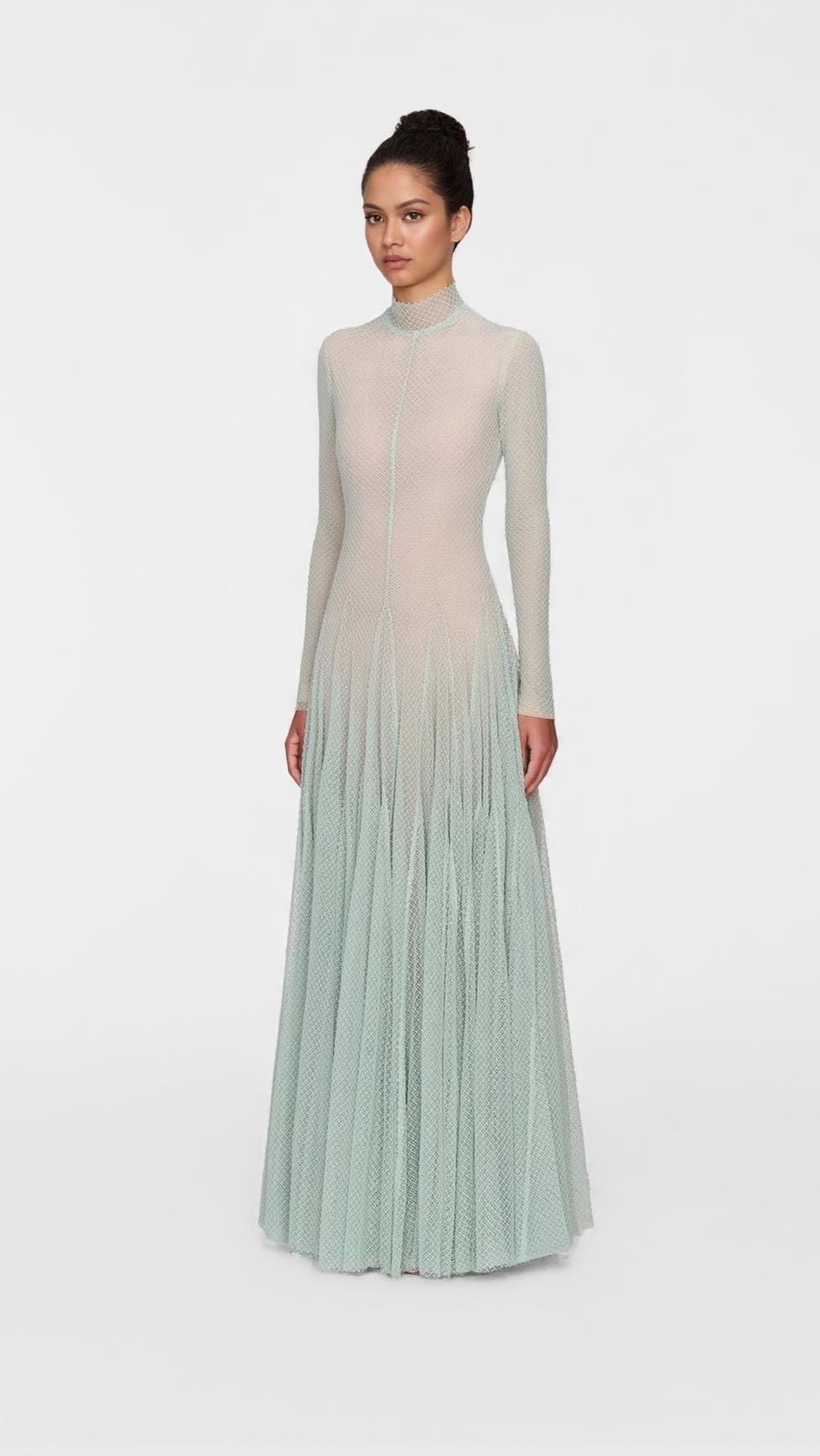 AIIZIE ANILA MINT MESH LONG SLEEVE SLIM MAXI DRESS - product image