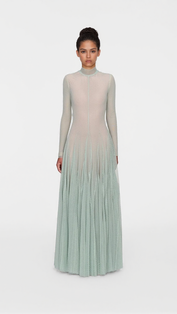 AIIZIE ANILA MINT MESH LONG SLEEVE SLIM MAXI DRESS - product image