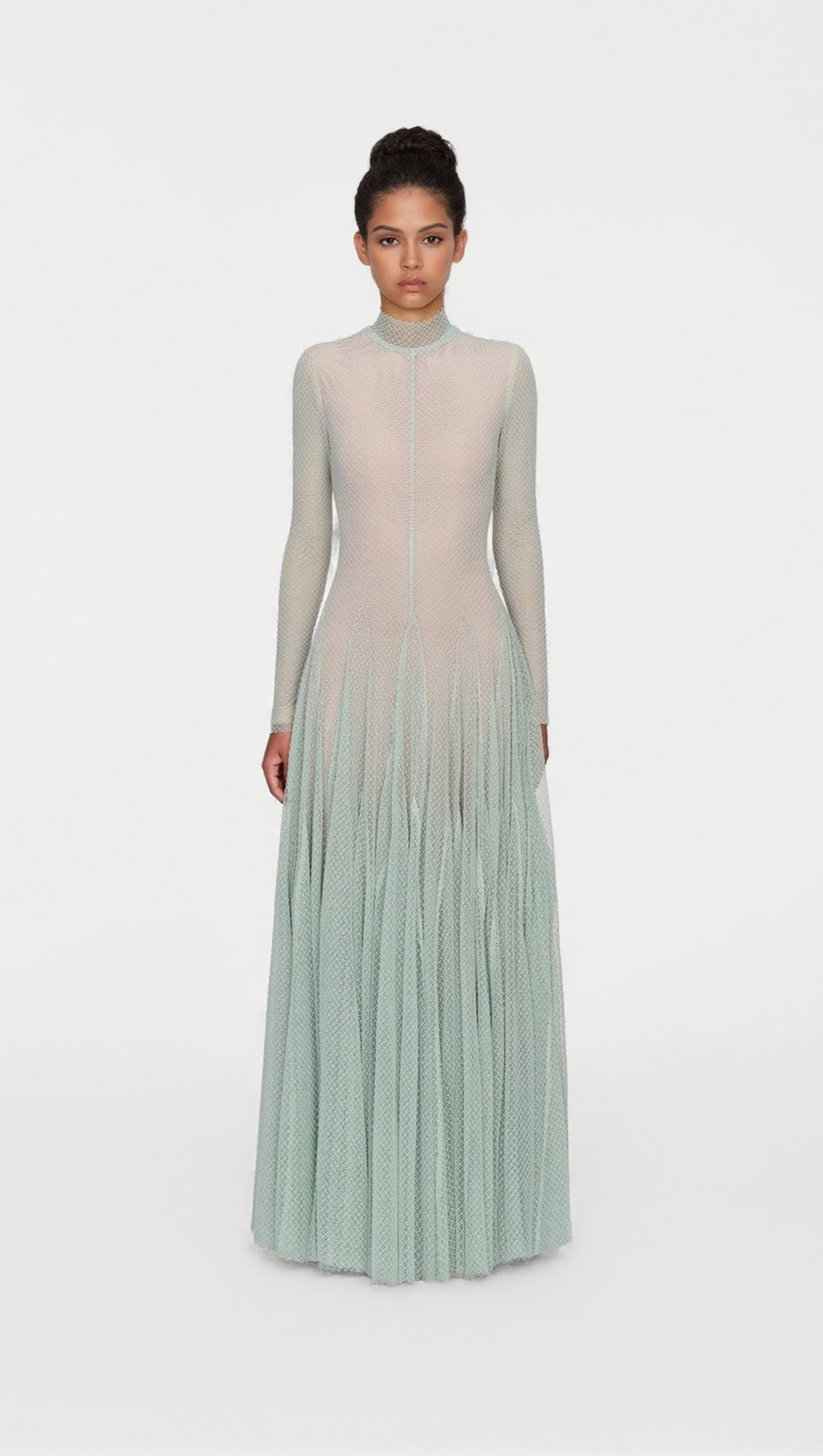 ANILA MINT MESH LONG SLEEVE SLIM MAXI DRESS