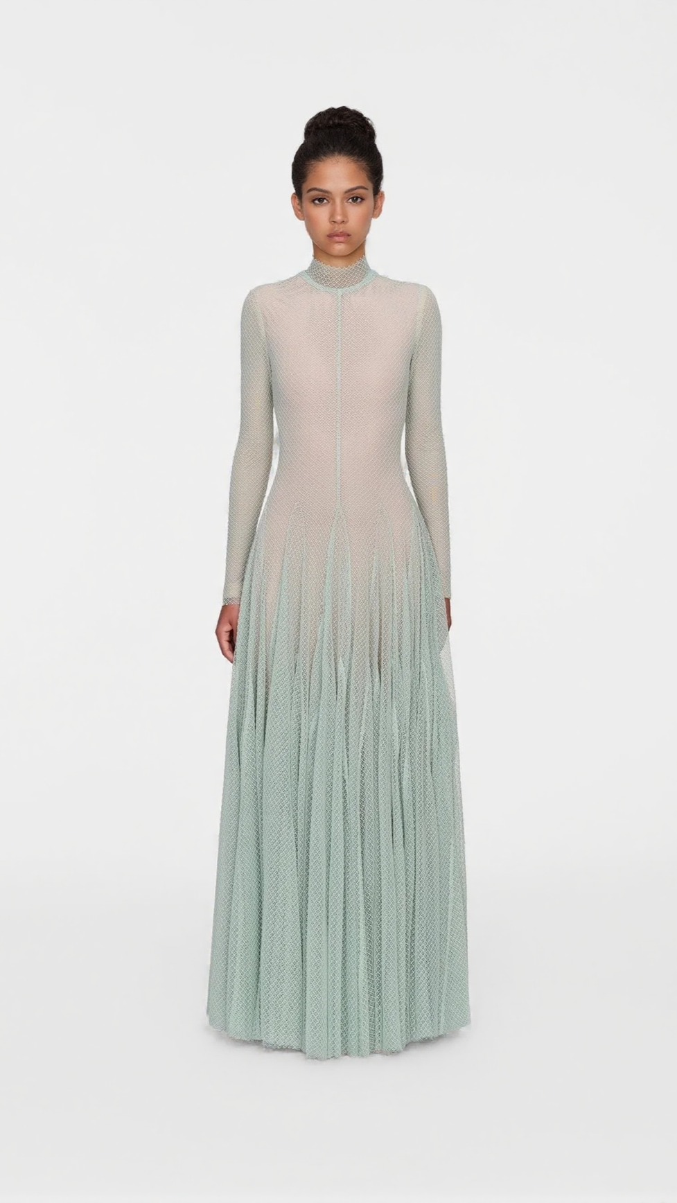 ANILA MINT MESH LONG SLEEVE SLIM MAXI DRESS