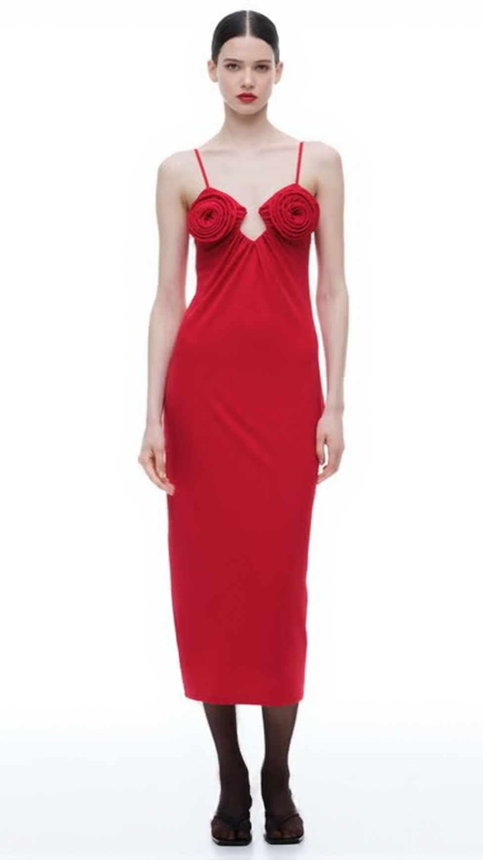 ROSE APPLIQUÉ STRAPPY MAXI DRESS IN RED