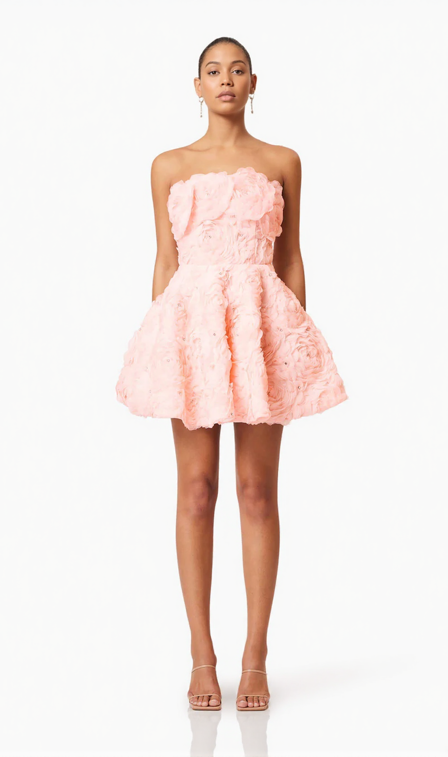 Flower Rhinestone Strapless Mini Dress In Pink