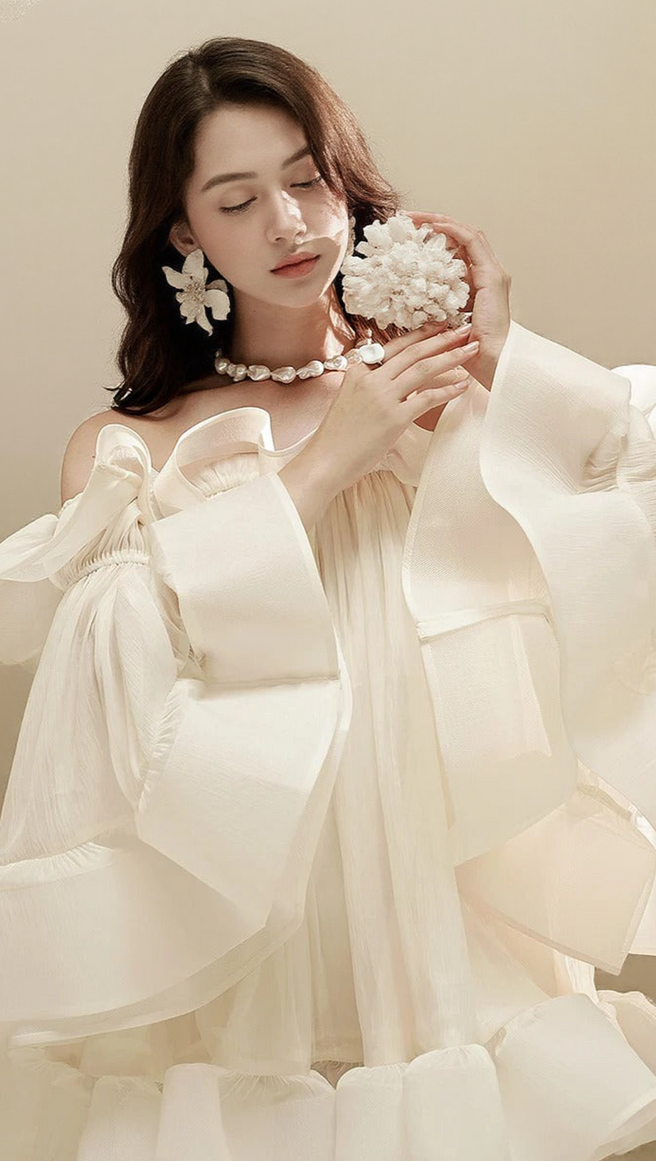 BERNICE RUFFLE LAYER CRINKLE CHIFFON MINI DRESS IN WHITE