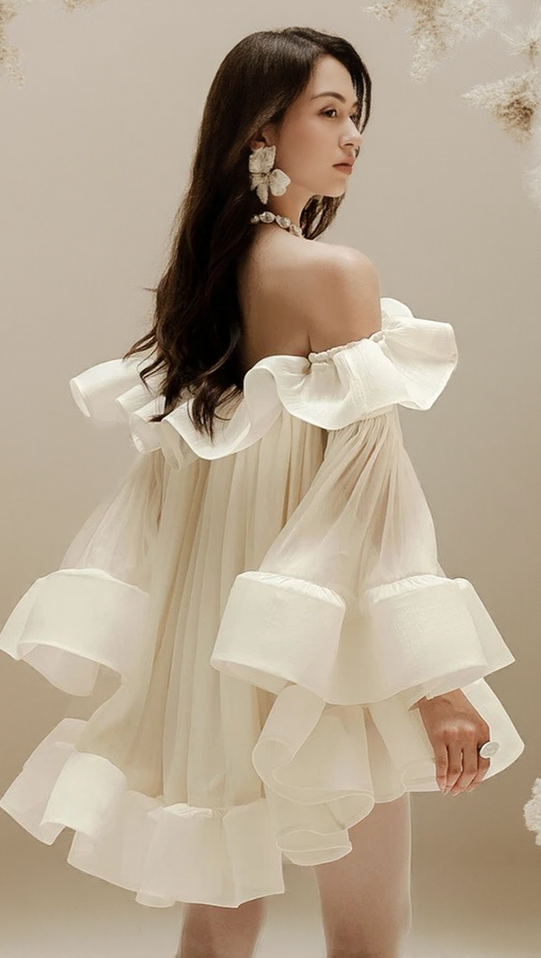 AIIZIE BERNICE RUFFLE LAYER CRINKLE CHIFFON MINI DRESS IN WHITE - product image