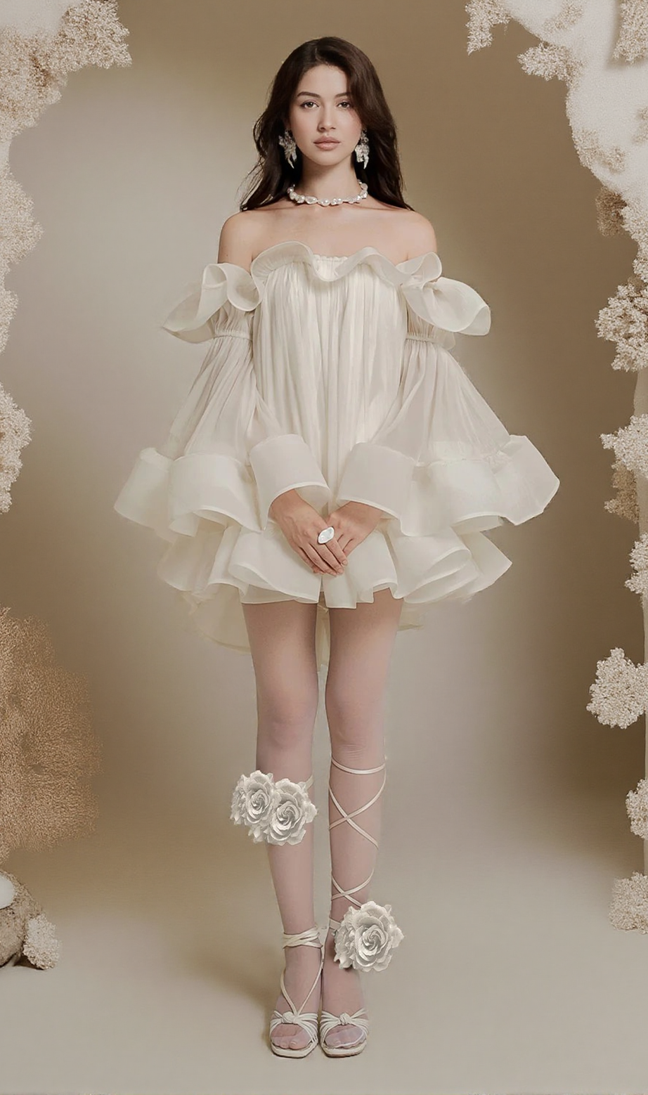 bernice Ruffle Layer Crinkle Chiffon Mini Dress in white