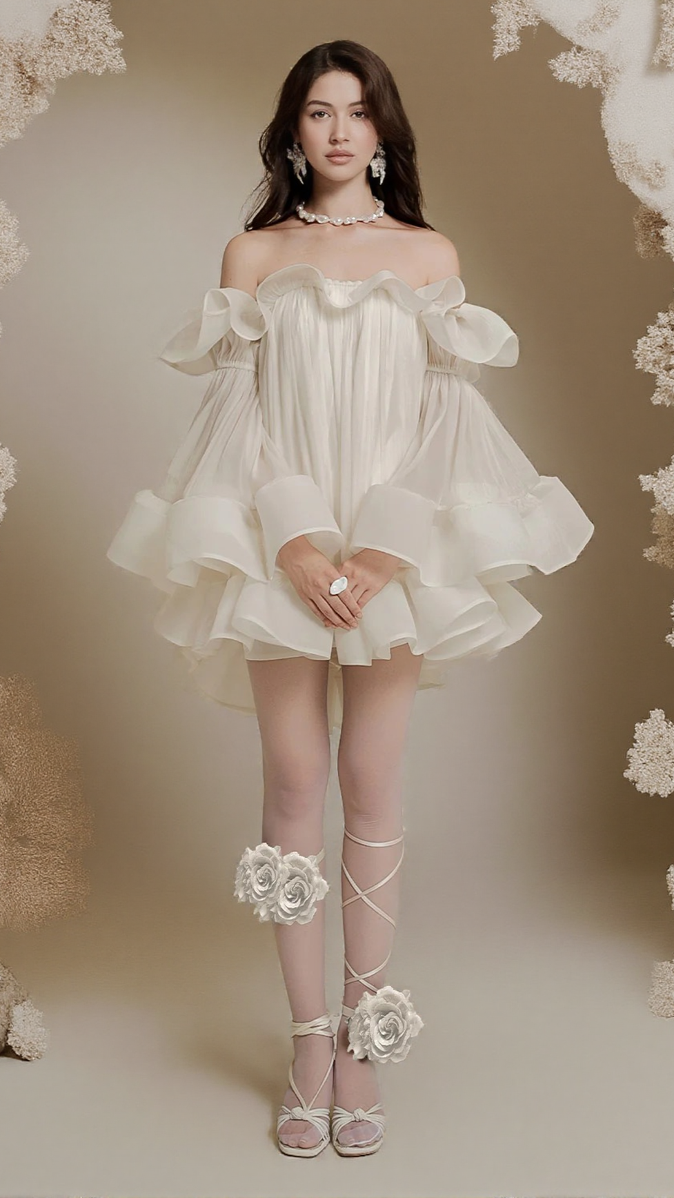 BERNICE RUFFLE LAYER CRINKLE CHIFFON MINI DRESS IN WHITE