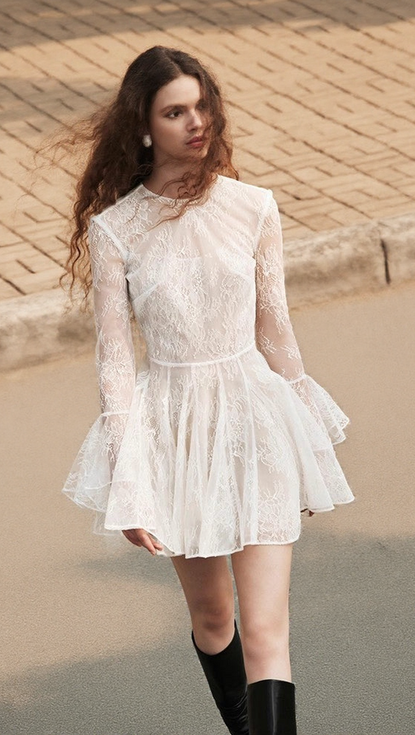 AIIZIE BBLYTHE TULLE LACE BACKLESS MINI DRESS IN WHITE - product image