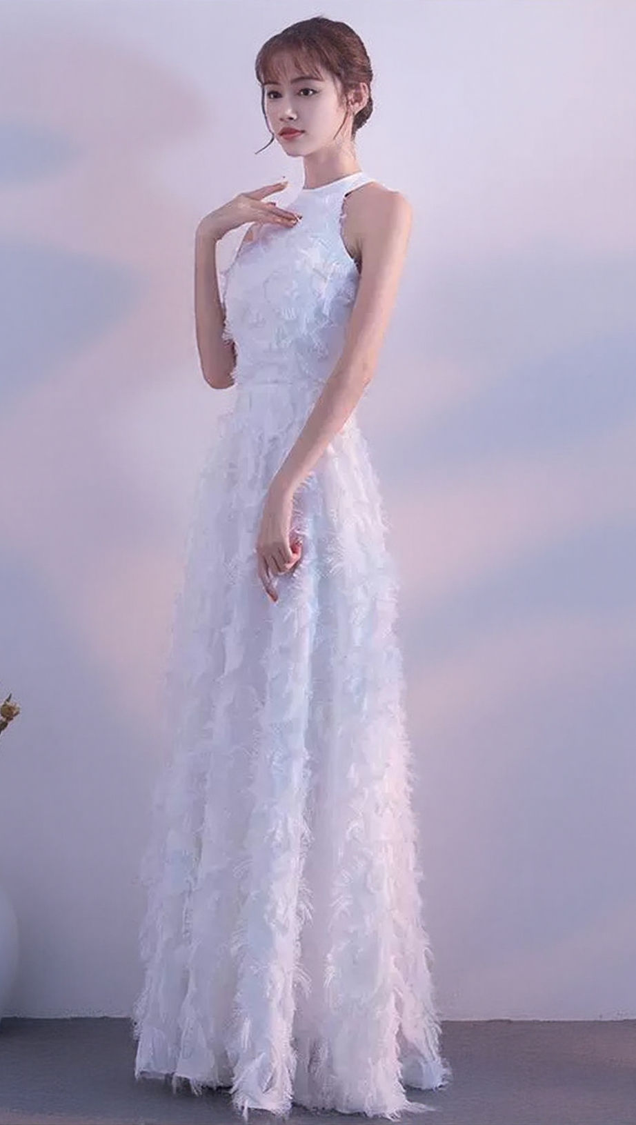 HALTER FEATHER TASSEL MAXI DRESS