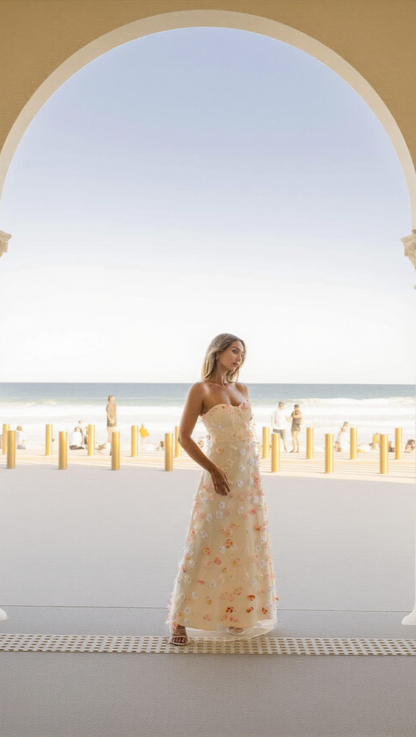 AIIZIE OFF-SHOULDER EMBROIDERED MAXI DRESS IN APRICOT - product image