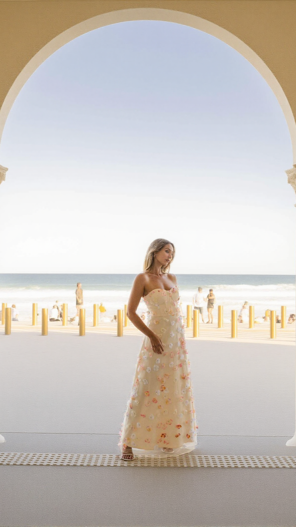 AIIZIE OFF-SHOULDER EMBROIDERED MAXI DRESS IN APRICOT - product image