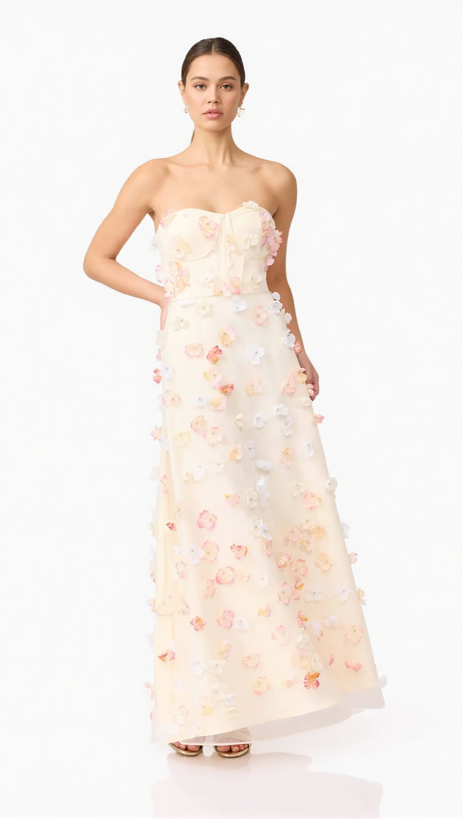 OFF-SHOULDER EMBROIDERED MAXI DRESS IN APRICOT