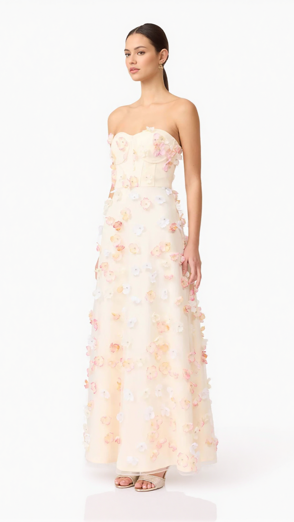 AIIZIE OFF-SHOULDER EMBROIDERED MAXI DRESS IN APRICOT - product image