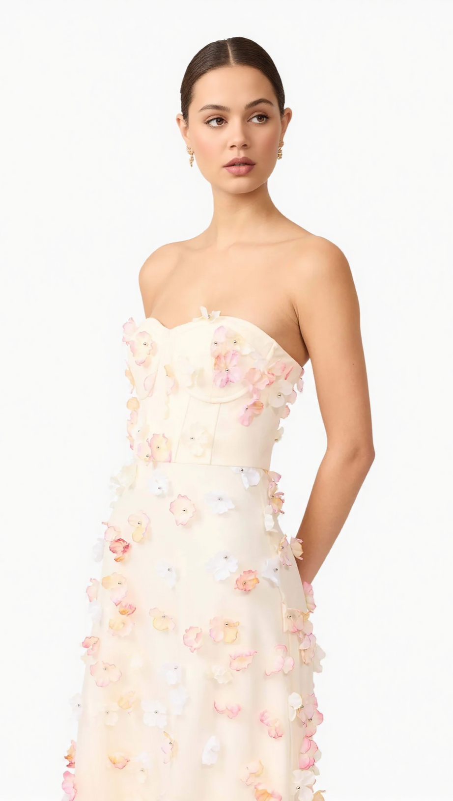 OFF-SHOULDER EMBROIDERED MAXI DRESS IN APRICOT