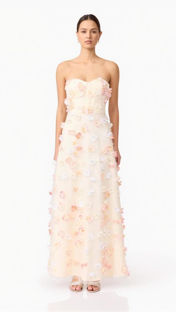 AIIZIE OFF-SHOULDER EMBROIDERED MAXI DRESS IN APRICOT - product image